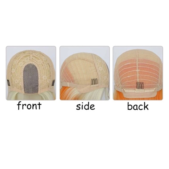 OMBRE Orange Short Straight Front Lace Hair Wig For Women - Picture 2 of 5